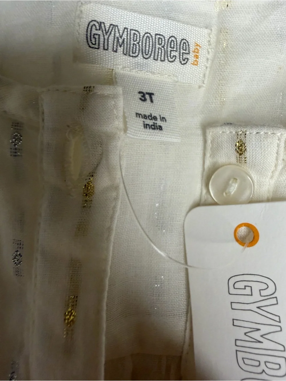 Gymboree Cream Top with Subtle Gold Stripes